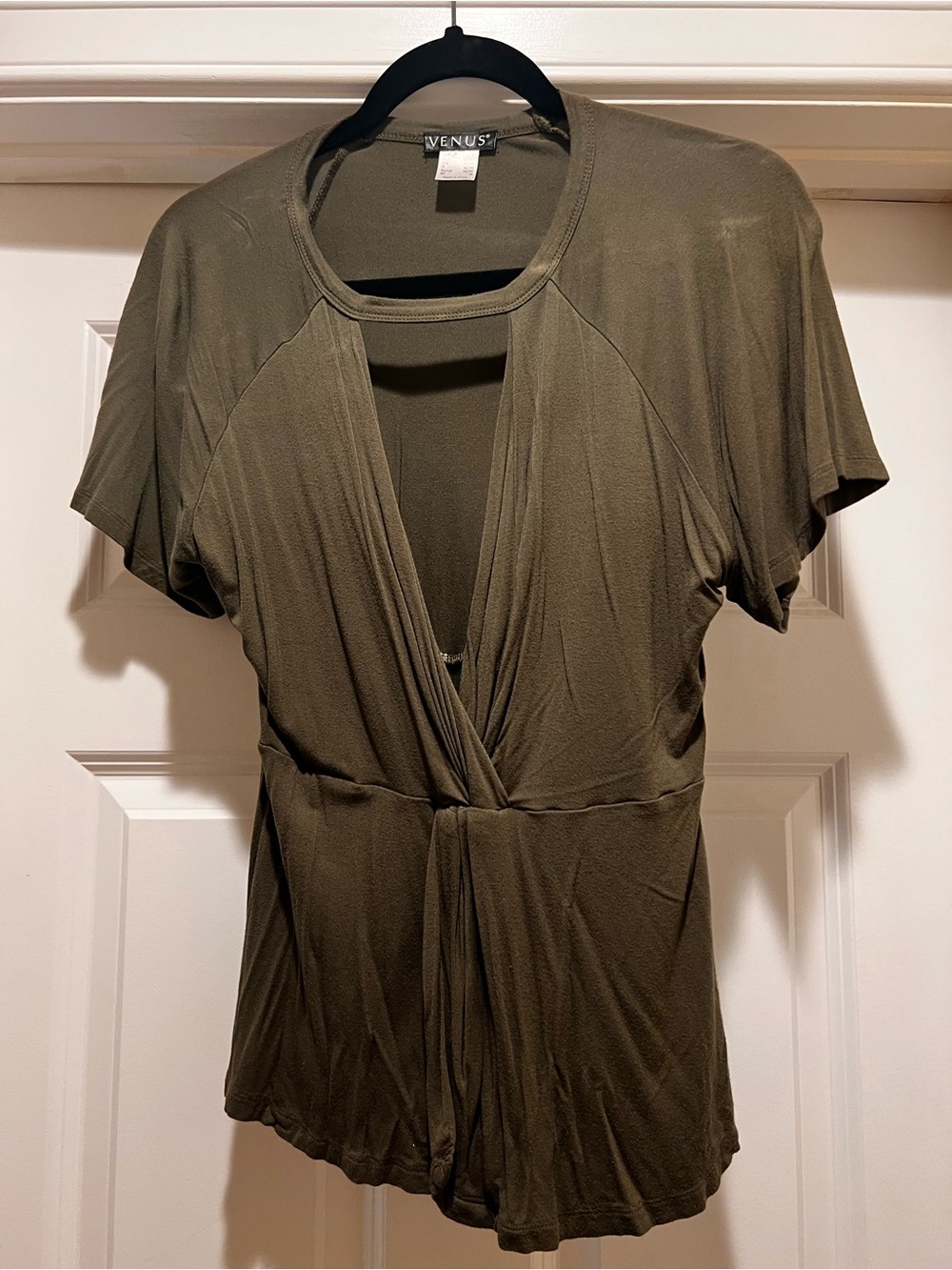 VENUS Olive Twist-Front Short Sleeve Top